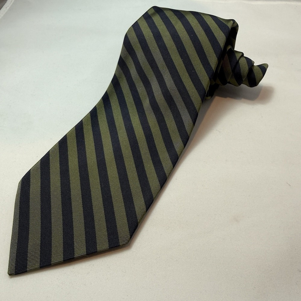 Breuer For TWILL Tie Silk/Cotton Green Blue Repp Striped 3.75" W 58" Long Preppy